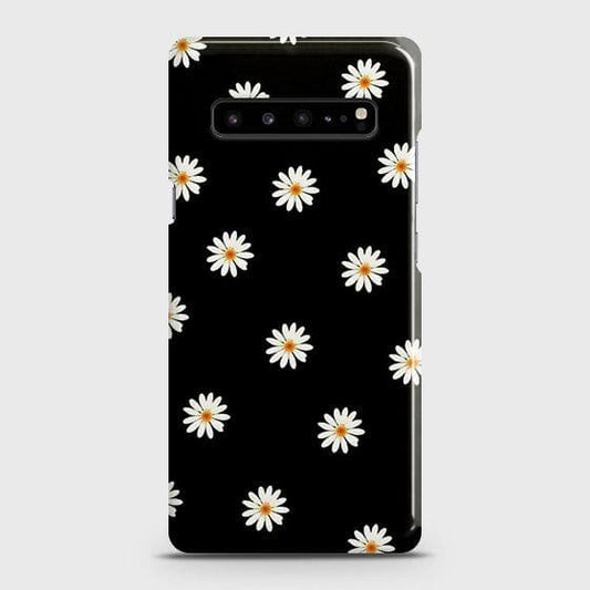 Samsung Galaxy S10 5G Cover - Matte Finish - White Bloom Flowers with Black Background Printed Hard Case with Life Time Colors Guarantee (Fast Delivery)