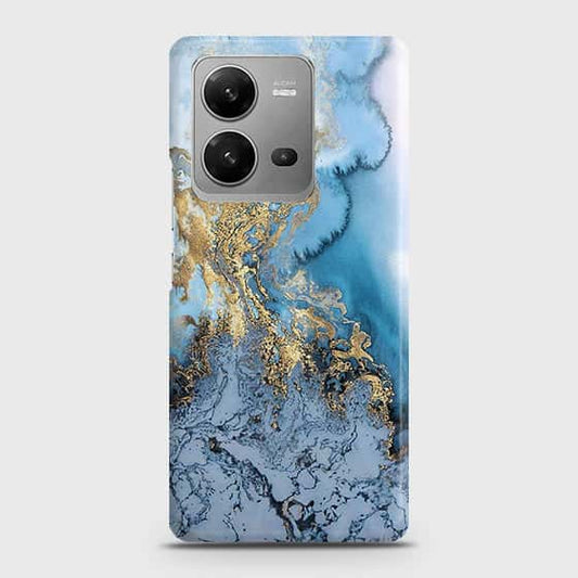 Vivo V25e Cover - Trendy Golden & Blue Ocean Marble Printed Hard Case with Life Time Colors Guarantee (Fast Delivery)