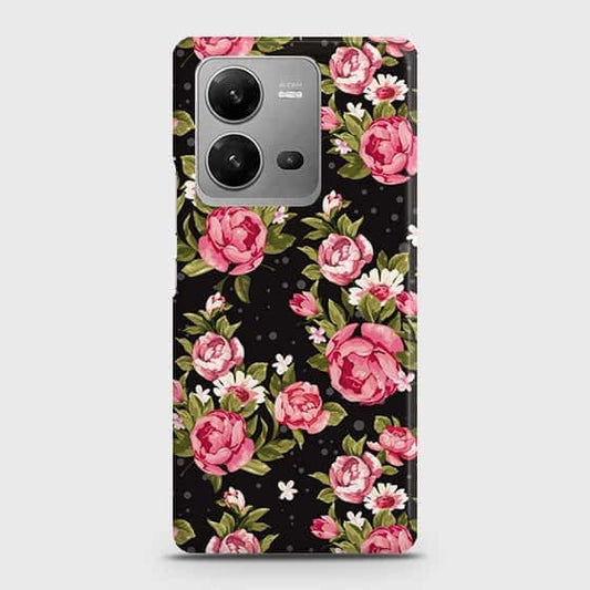 Vivo V25e Cover - Trendy Pink Rose Vintage Flowers Printed Hard Case with Life Time Colors Guarantee (Fast Delivery)