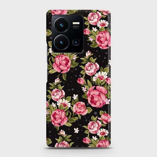 Vivo Y35 4G Cover - Trendy Pink Rose Vintage Flowers Printed Hard Case with Life Time Colors Guarantee (Fast Delivery)