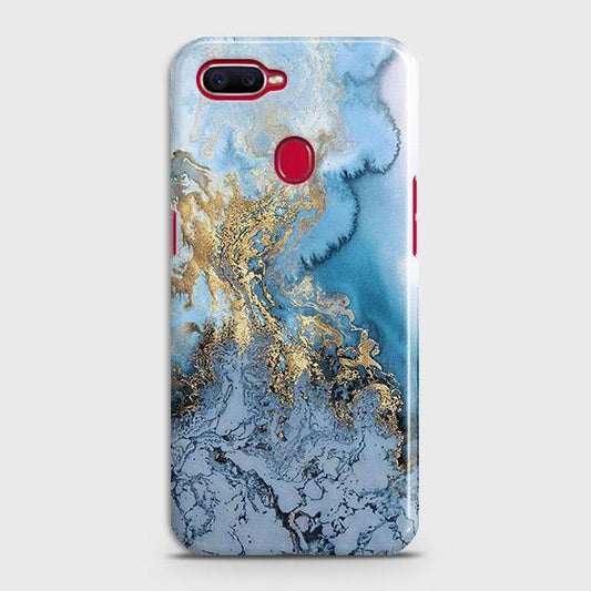 Oppo A3s Cover - Trendy Golden & Blue Ocean Marble Printed Hard Case with Life Time Colors Guarantee (Fast Delivery)