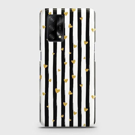 Oppo F19s Cover - Trendy Black & White Lining With Golden Hearts Printed Hard Case with Life Time Colors Guarantee B (39)1 ( Fast Delivery )