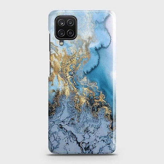 Samsung Galaxy A12 Cover - Trendy Golden & Blue Ocean Marble Printed Hard Case with Life Time Colors Guarantee (Fast Delivery)