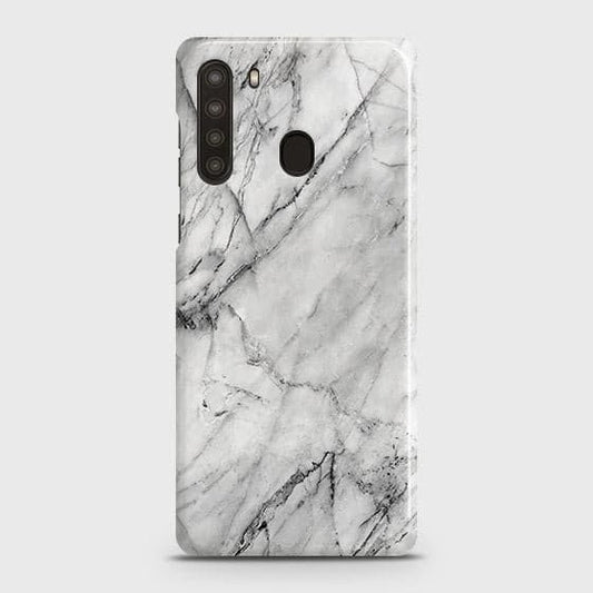 Samsung Galaxy A21 Cover - Matte Finish - Trendy White Floor Marble Printed Hard Case with Life Time Colors Guarantee - D2 ( Fast Delivery )