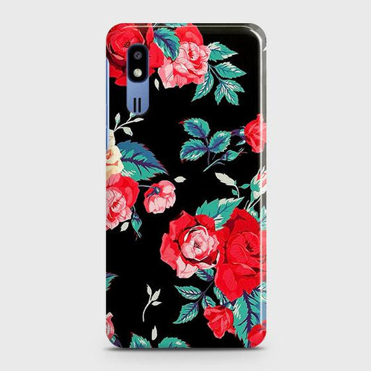 Samsung Galaxy A2 Core Cover - Luxury Vintage Red Flowers Printed Hard Case with Life Time Colors Guarantee (Fast Delivery)