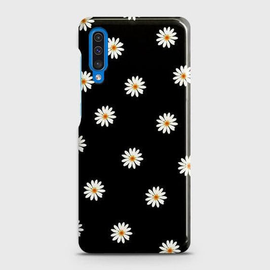 Samsung Galaxy A50s Cover - Matte Finish - White Bloom Flowers with Black Background Printed Hard Case with Life Time Colors Guarantee (Fast Delivery)