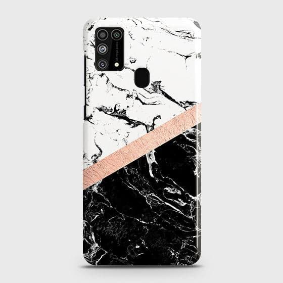 Samsung Galaxy M31 Cover - Black & White Marble With Chic RoseGold Strip Case with Life Time Colors Guarantee(1) ( Fast Delivery )