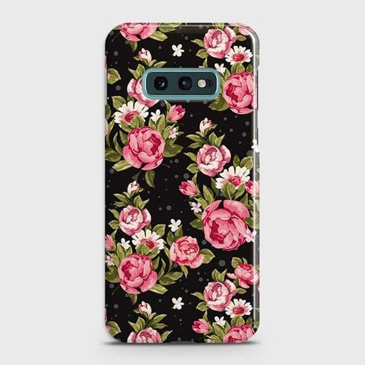 Samsung Galaxy S10e Cover - Trendy Pink Rose Vintage Flowers Printed Hard Case with Life Time Colors Guarantee (Fast Delivery)