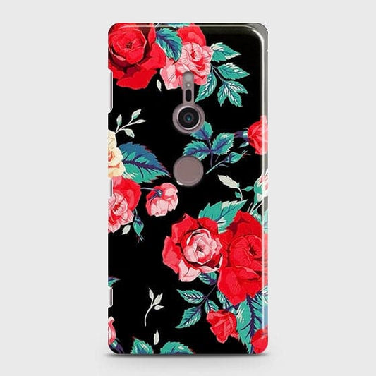 Sony Xperia XZ3 Cover - Luxury Vintage Red Flowers Printed Hard Case with Life Time Colors Guarantee ( Fast Delivery )