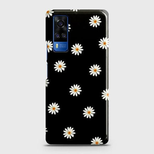 Vivo Y33 Cover - Matte Finish - White Bloom Flowers with Black Background Printed Hard Case with Life Time Colors Guarantee  B (38) 1 ( Fast Delivery )