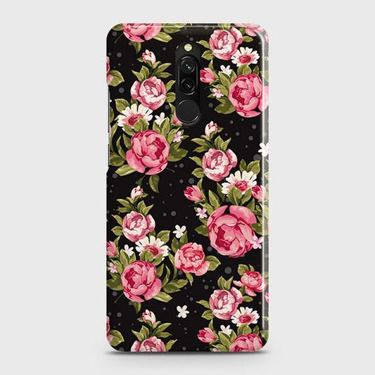 Xiaomi Redmi 8 Cover - Trendy Pink Rose Vintage Flowers Printed Hard Case with Life Time Colors Guarantee (Fast Delivery)