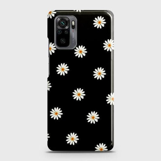 Xiaomi Redmi Note 10S Cover - Matte Finish - White Bloom Flowers with Black Background Printed Hard Case with Life Time Colors Guarantee (Fast Delivery)