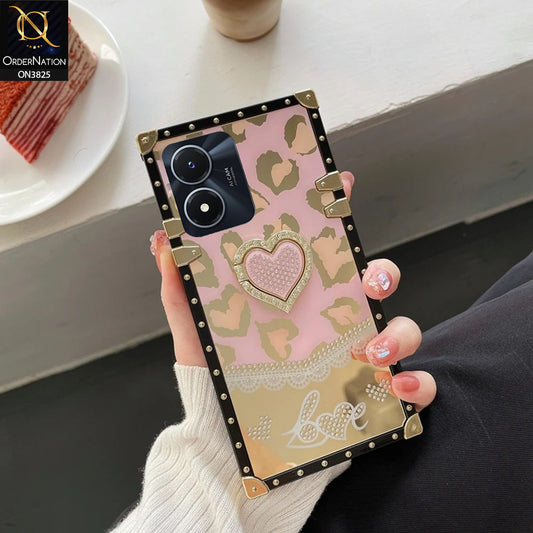 Vivo Y02s Cover - Design1 - Heart Bling Diamond Glitter Soft TPU Trunk Case With Ring Holder