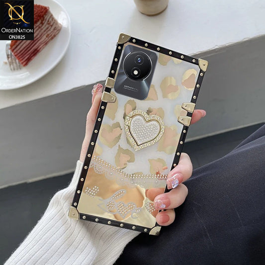 Vivo Y02A Cover - Design 2 - Heart Bling Diamond Glitter Soft TPU Trunk Case With Ring Holder