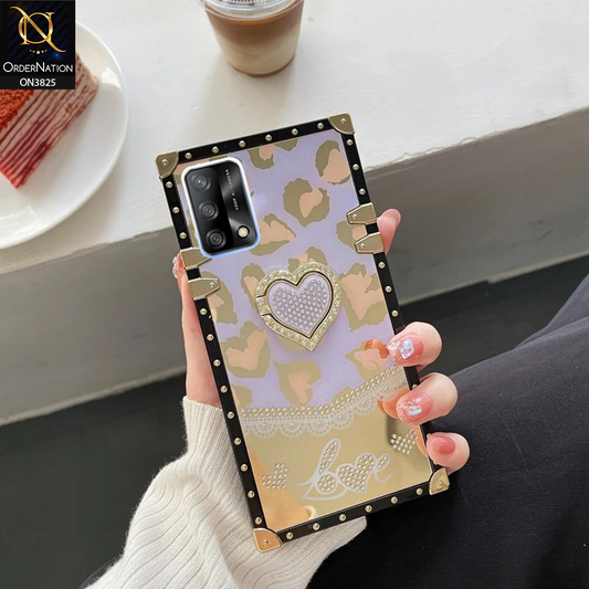 Oppo A74 Cover - Design3 - Heart Bling Diamond Glitter Soft TPU Trunk Case With Ring Holder