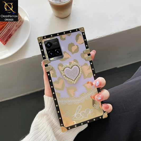Vivo Y21a Cover - Design3 - Heart Bling Diamond Glitter Soft TPU Trunk Case With Ring Holder
