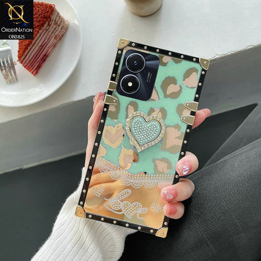 Vivo Y02s Cover - Design6 - Heart Bling Diamond Glitter Soft TPU Trunk Case With Ring Holder