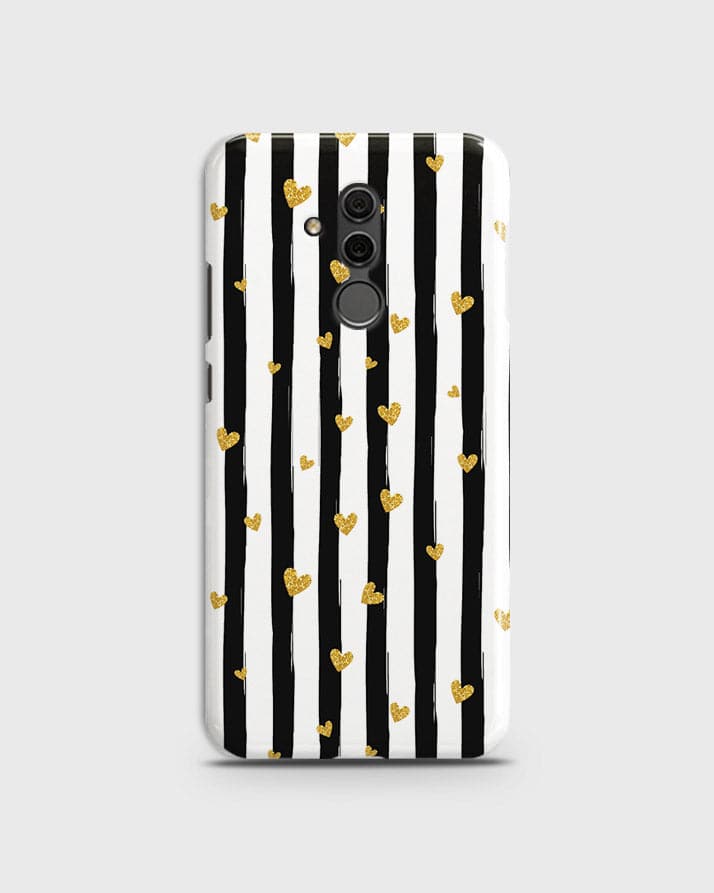 Huawei Mate 20 Lite - Trendy Black & White Lining With Golden Hearts Printed Hard Case With Life Time Colors Guarantee ( Fast delivery )