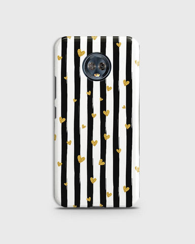 Motorola Moto G6 Plus  - Trendy Black & White Lining With Golden Hearts Printed Hard Case With Life Time Colors Guarantee (Fast Delivery)