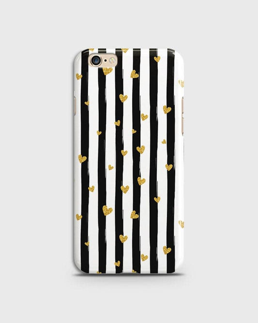 Oppo A57 - Trendy Black & White Lining With Golden Hearts Printed Hard Case With Life Time Colors Guarantee (Fast Delivery)