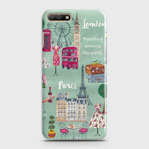 Huawei Y6 2018 Cover - Matte Finish - London, Paris, New York Modern Printed Hard Case Life Time Colors Guaranteeb48 ( Fast Delivery )