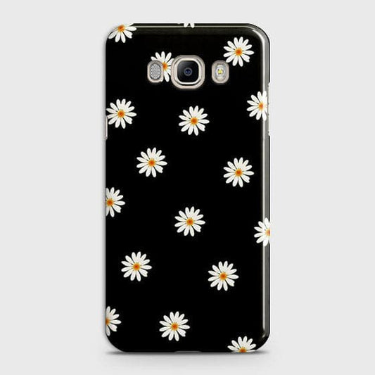 Samsung Galaxy J510 Cover - White Bloom Flowers with Black Background Printed Hard Case With Life Time Colors Guarantee(1b27) b-70 ( Fast Delivery )