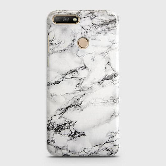 Huawei Y7 prime 2018 Cover - Matte Finish - Trendy Mysterious White Marble Printed Hard Case with Life Time Colors Guarantee ( Fast Delivery )