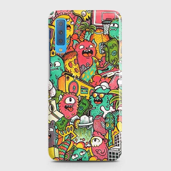 Samsung A7 2018 Cover - Matte Finish - Candy Colors Trendy Sticker Collage Printed Hard Case With Life Time Guarantee b-70 ( Fast Delivery )