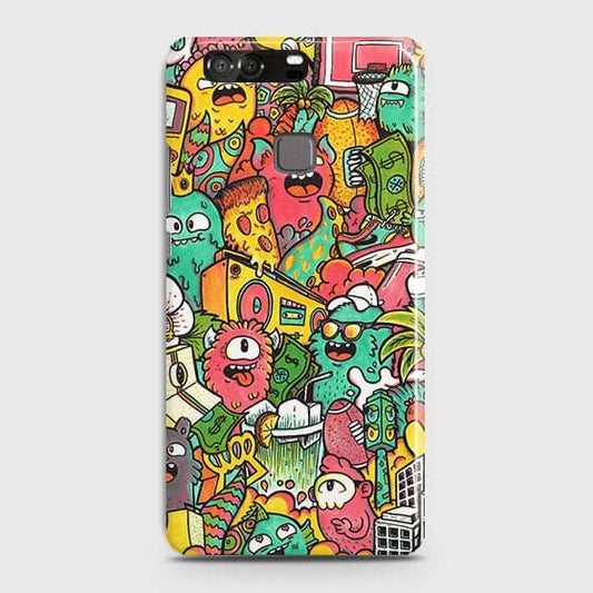 Huawei P9 Cover - Matte Finish - Candy Colors Trendy Sticker Collage Printed Hard Case With Life Time Guarantee B74 ( Fast Delivery )