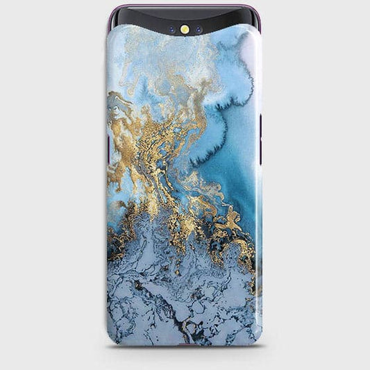 Oppo Find X - Trendy Golden & Blue Ocean Marble Printed Hard Case with Life Time Colors Guarantee ( Fast Delivery )