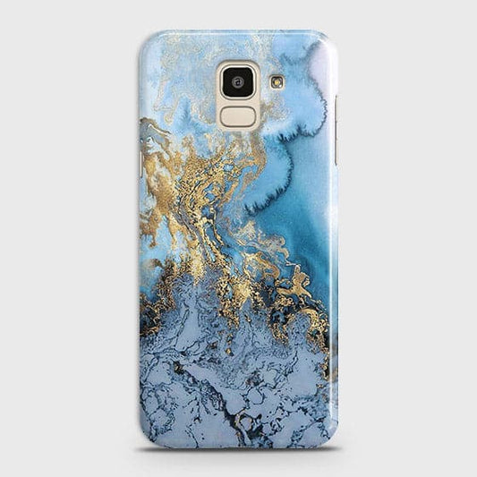 Samsung J6 2018 - Trendy Golden & Blue Ocean Marble Printed Hard Case with Life Time Colors Guarantee - OrderNation