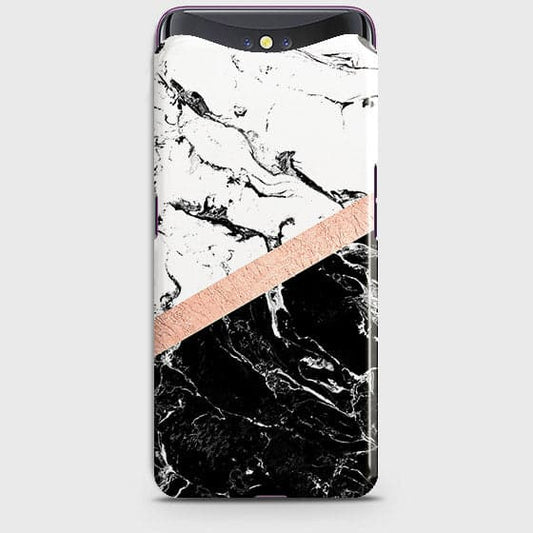 Oppo Find X Cover - Black & White Marble With Chic RoseGold Strip Case with Life Time Colors Guarantee (Fast Delivery)