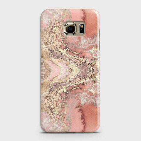 Samsung Galaxy S6 Edge Cover - Trendy Chic Rose Gold Marble Printed Hard Case with Life Time Colors Guarantee B66 ( Fast Delivery )