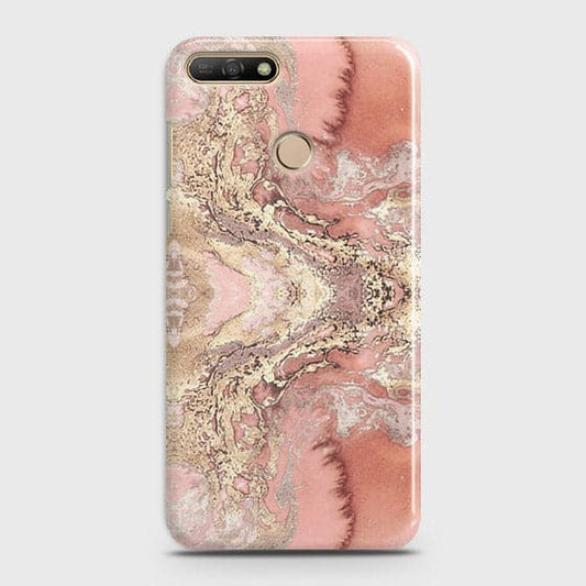 Huawei Y7 2018 Cover - Trendy Chic Rose Gold Marble Printed Hard Case with Life Time Colors Guarantee ( Fast Delivery )