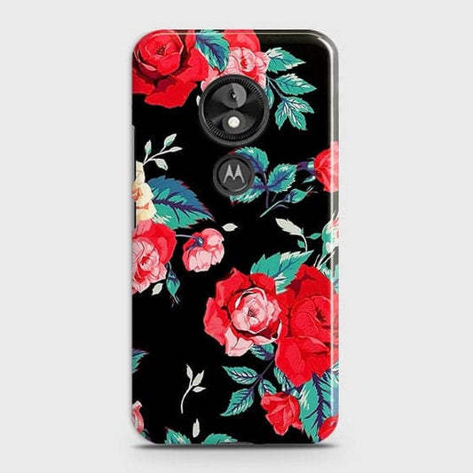 Motorola Moto E5 / G6 Play Cover - Luxury Vintage Red Flowers Printed Hard Case with Life Time Colors Guarantee ( Fast Delivery )
