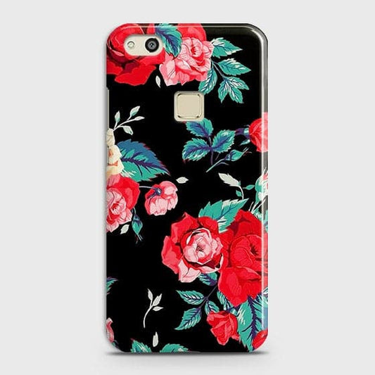 Huawei P10 Lite Cover - Luxury Vintage Red Flowers Printed Hard Case with Life Time Colors Guarantee (Fast Delivery)