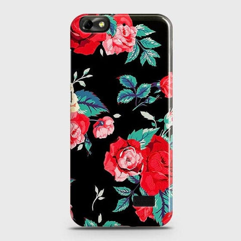 Huawei Honor 4C Cover - Luxury Vintage Red Flowers Printed Hard Case with Life Time Colors Guarantee ( Fast Delivery )