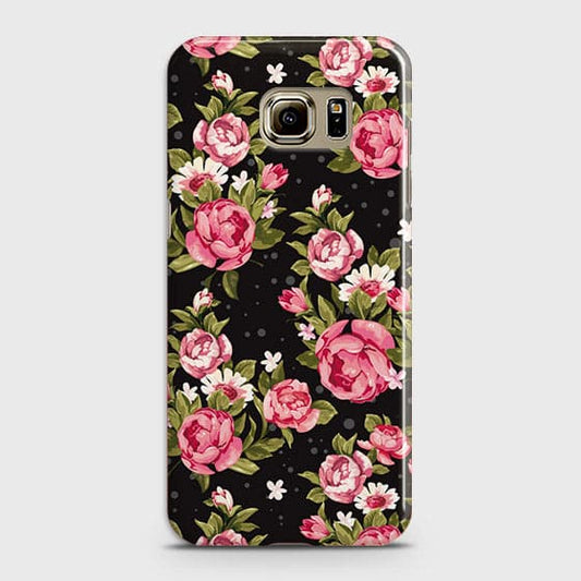 Samsung Galaxy S6 Edge Cover - Trendy Pink Rose Vintage Flowers Printed Hard Case with Life Time Colors Guarantee (Fast Delivery)