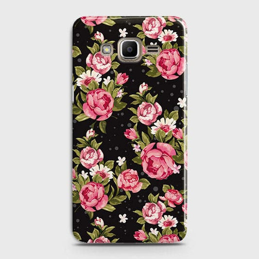 Samsung Galaxy J7Cover - Trendy Pink Rose Vintage Flowers Printed Hard Case with Life Time Colors Guarantee ( Fast Delivery )