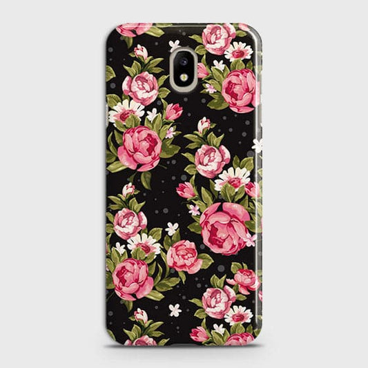 Samsung Galaxy J7 2018 Cover - Trendy Pink Rose Vintage Flowers Printed Hard Case with Life Time Colors Guarantee ( Fast Delivery )