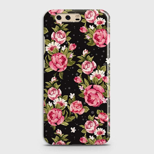 Huawei P10 Plus Cover - Trendy Pink Rose Vintage Flowers Printed Hard Case with Life Time Colors Guarantee ( Fast Delivery )