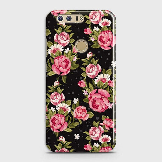 Huawei Honor 8 Cover - Trendy Pink Rose Vintage Flowers Printed Hard Case with Life Time Colors Guarantee b-70 ( Fast Delivery )