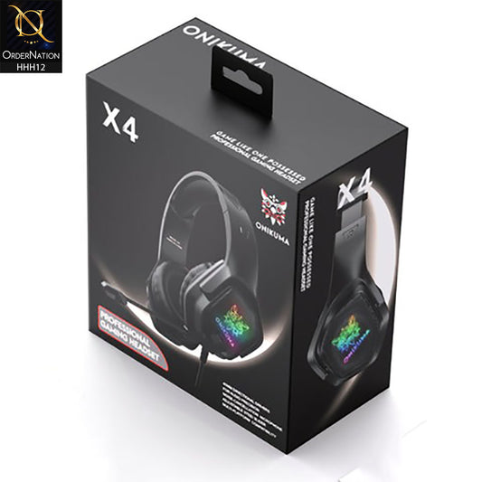 Onikuma X4 Wired Gaming Headphones with Noise Cancelling Mic 7.1 Surround Glaring Lights Audio Equipment Gamer Headset ( Not Wireless/Bluetooth )