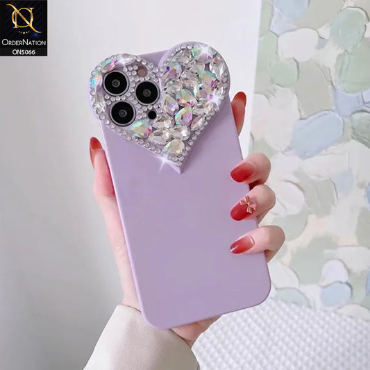 iPhone 15 Pro Max Cover - Purple - Bling Rhinestones 3D Heart Candy Colour Shiny Soft TPU Case