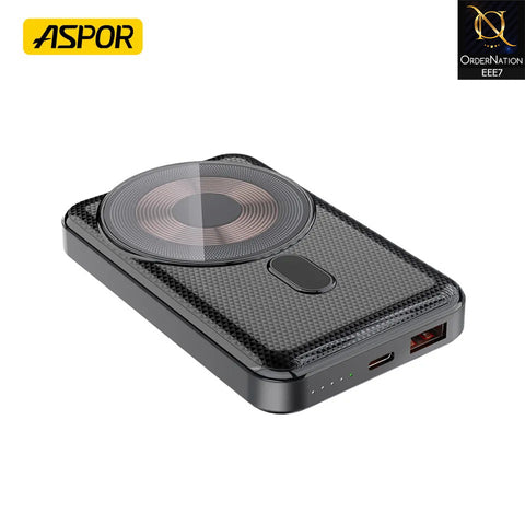 Aspor A326 New Product Digital Display Magnetic Wireless Power Bank With Foldable Holder Stand Fast Charging 10000mah - Black