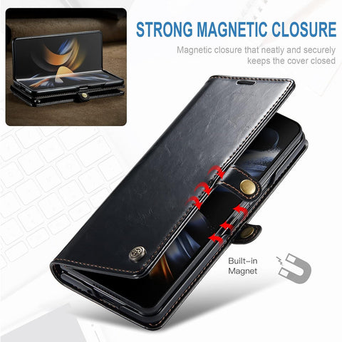 Samsung Galaxy Z Fold 4 5G Cover - Black - CaseMe Classic Leather Flip Book Card Slot Case