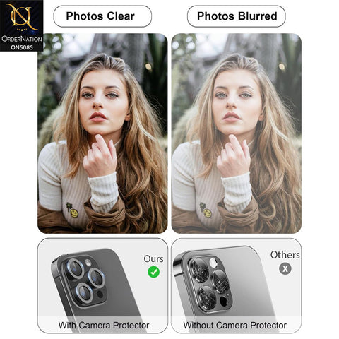 iPhone 15 Pro Max Camera Protector - Gray - Shiny Bling Glitter Camera Metal Ring Protector