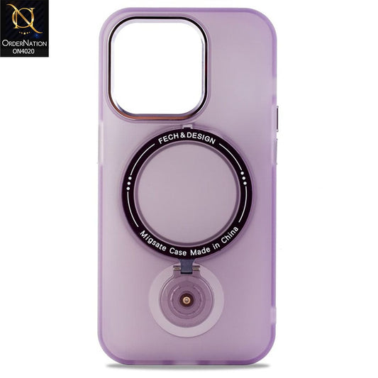 iPhone 14 Pro Max Cover - Purple - New Semi Transparent Matte Style Look MegSafe Stand Case With Electroplated Camera Ring