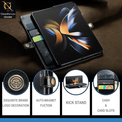 Samsung Galaxy Z Fold 4 5G Cover - Black - CaseMe Classic Leather Flip Book Card Slot Case