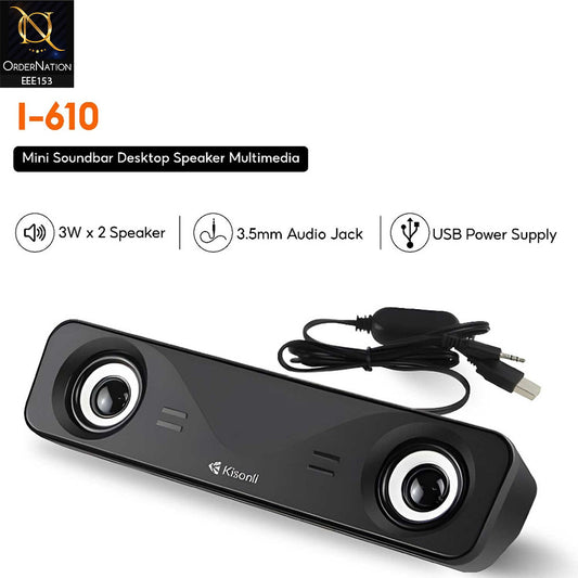 Kisonli I-610 USB Home Theater System Soundbar Speaker - Black